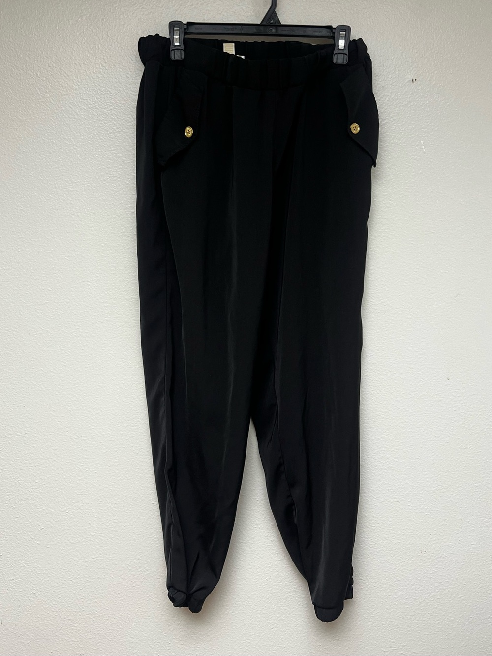 Michael Kors Black Jogger Styled Harem Gold Button Pants Cuffed Ankles Size M